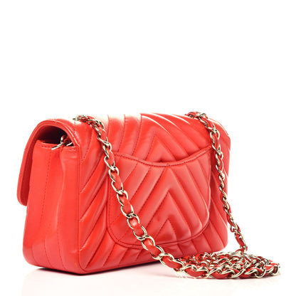 Chanel Lambskin Chevron Quilted Mini Rectangular Flap Red 3 of 9