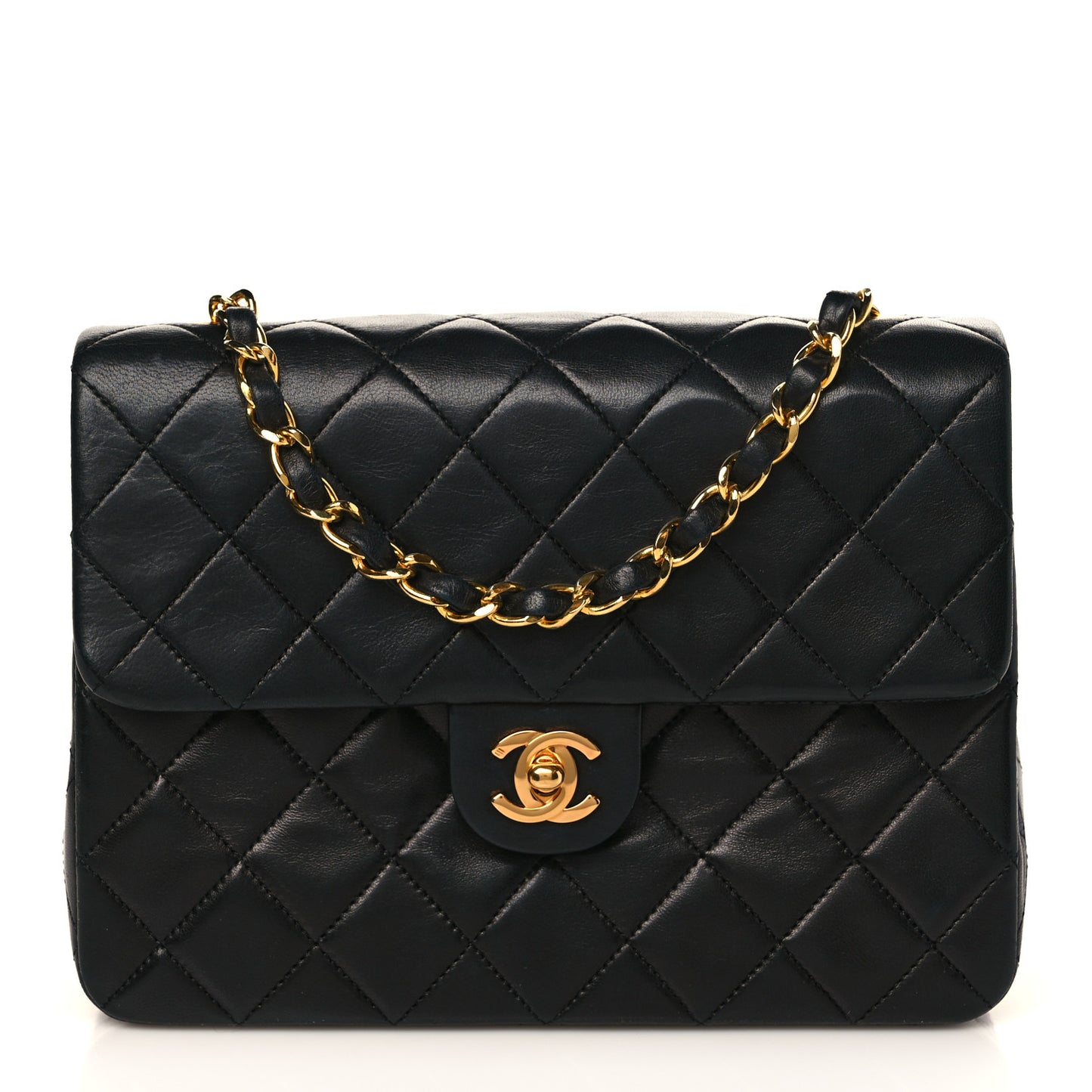 Lambskin Quilted Mini Square Flap Bag Black