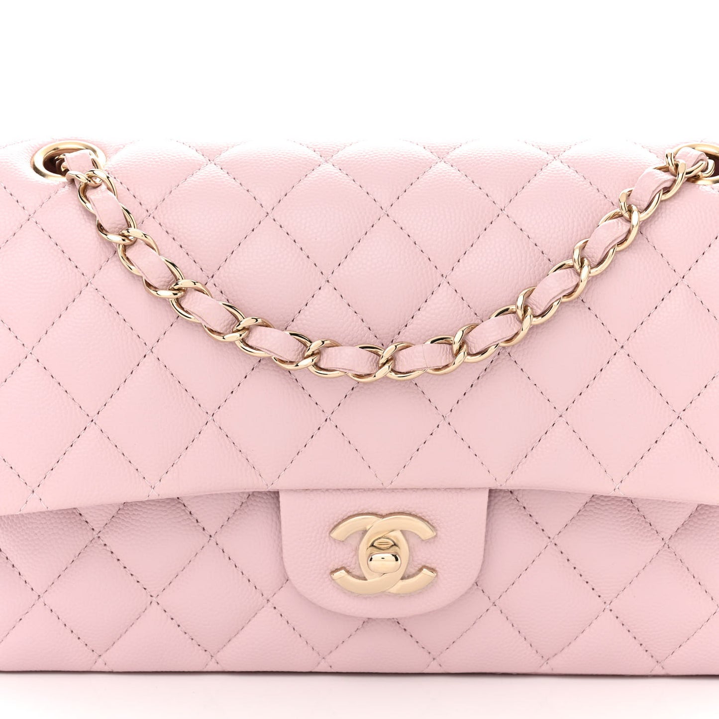 Caviar Quilted Medium Double Flap Light Pink