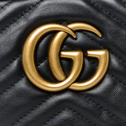 Gucci Calfskin Matelasse Small GG Marmont Chain Shoulder Bag Black 9 of 11