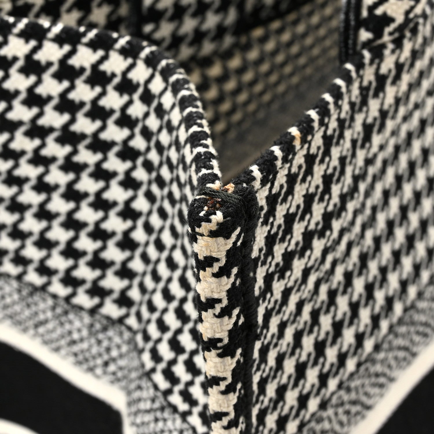 Christian Dior Canvas Houndstooth Embroidered Medium Book Tote Black White 13 of 14