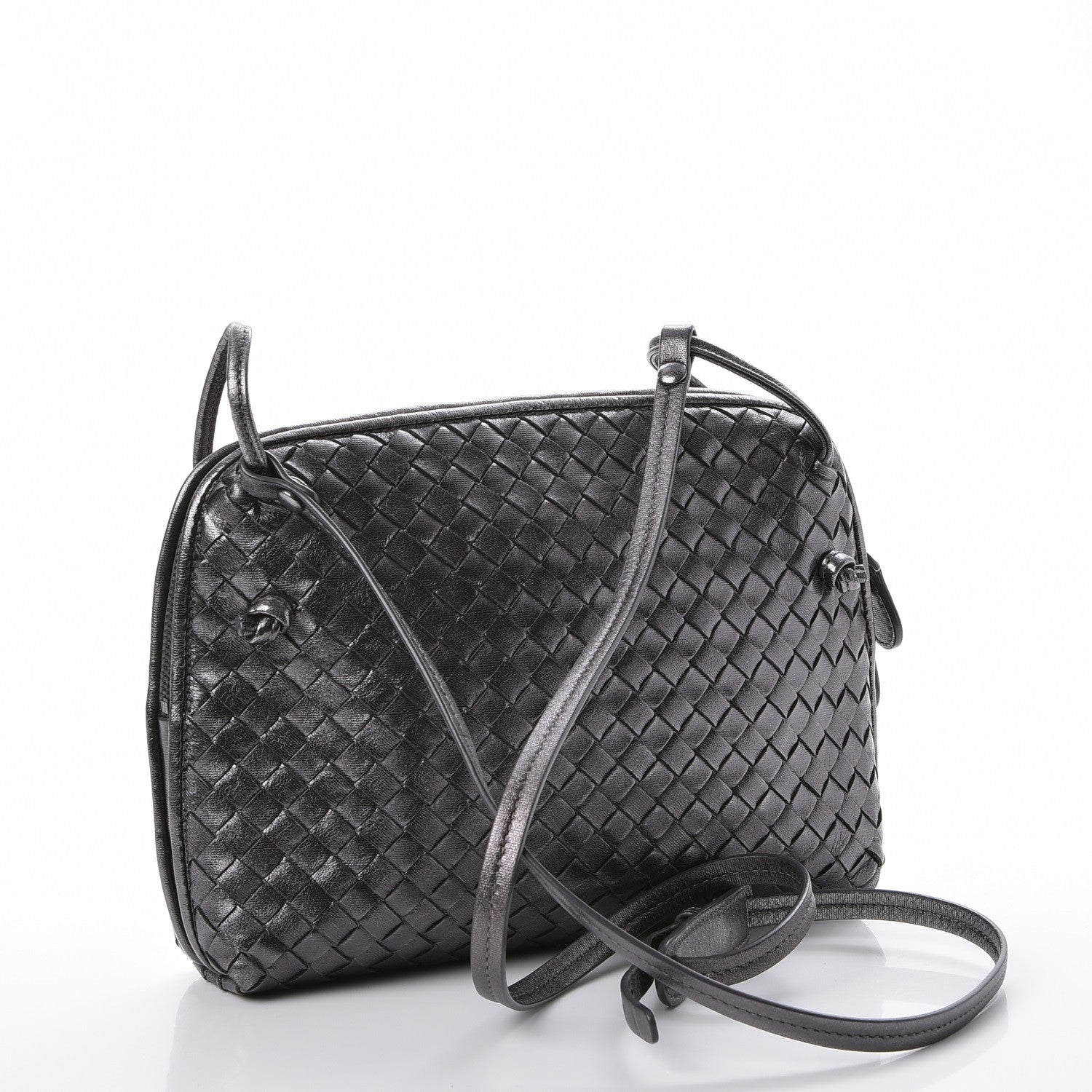 Bottega Veneta Metallic Nappa Intrecciato Pillow Crossbody Messenger Dark Grey 3 of 8