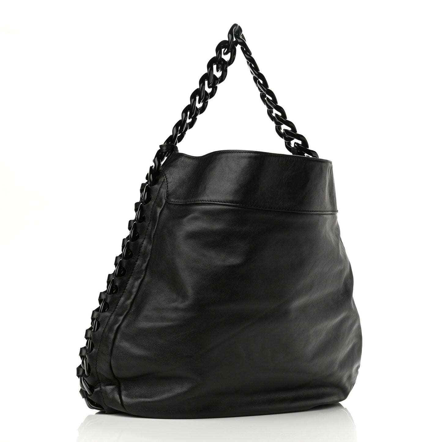 Calfskin Modern Chain Rhodoid Hobo Black