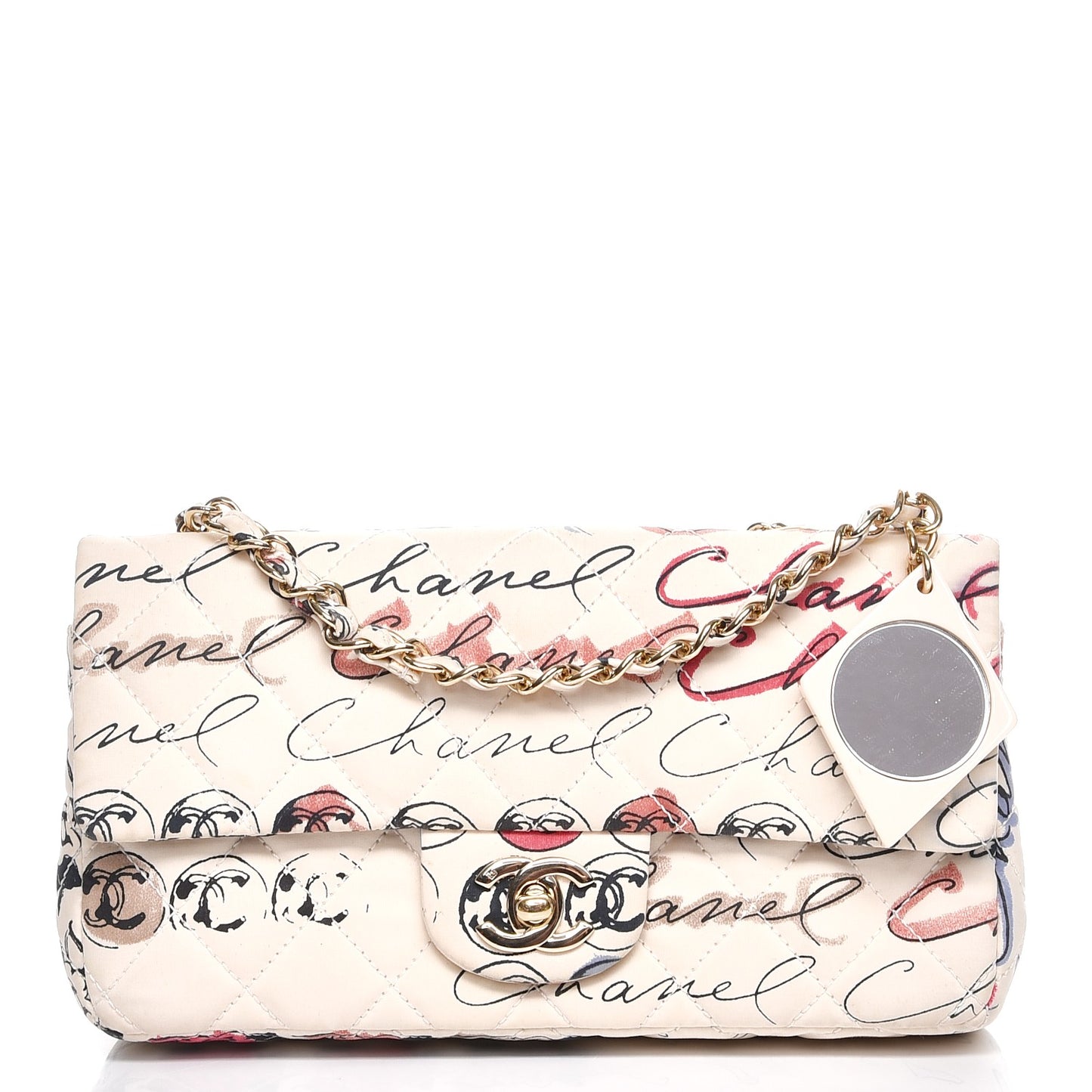 Nylon Printed Quilted Small Rue Cambon Flap Bag Off White
