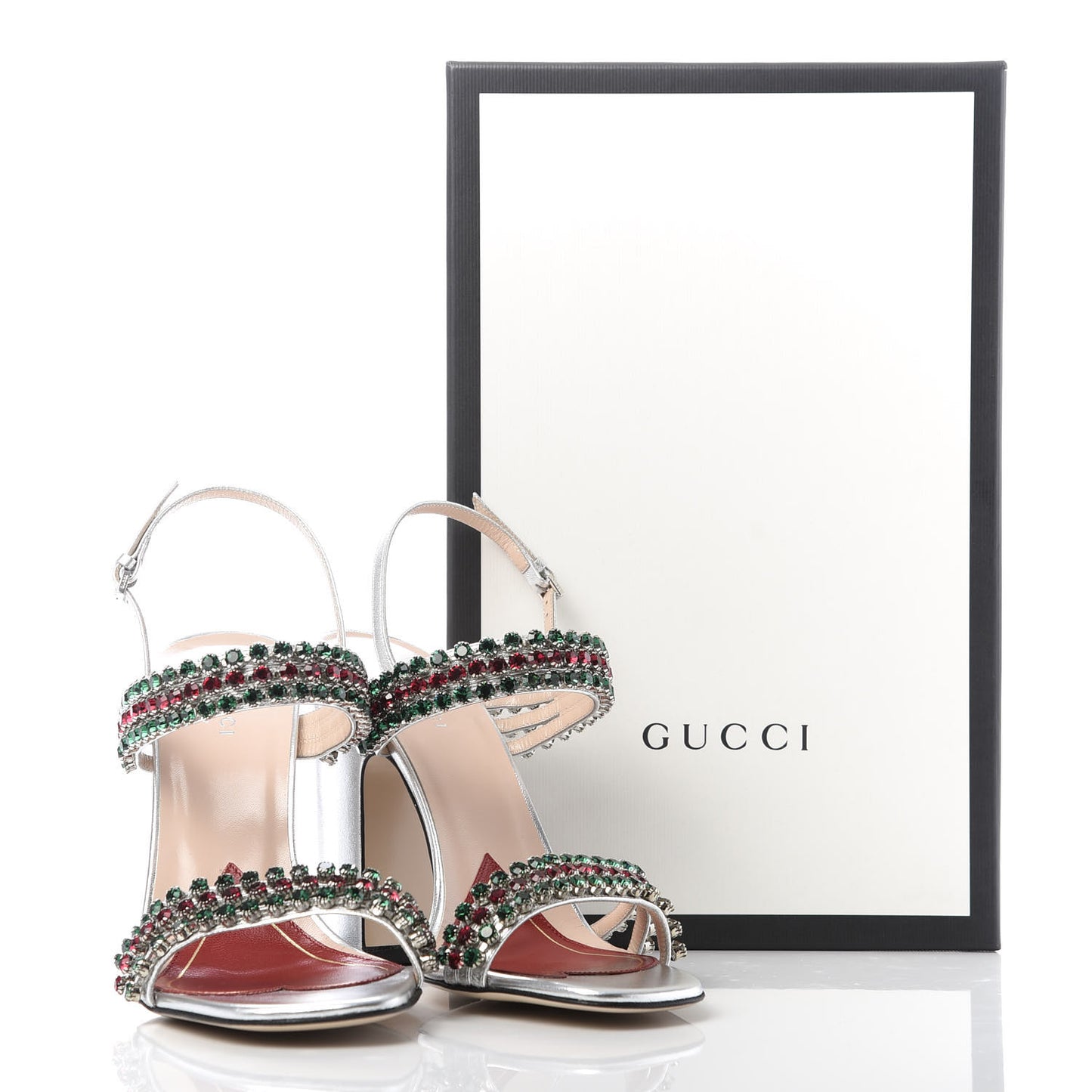 Nappa Silk Crystal Bertie High Heel Sandals 38.5 Argento