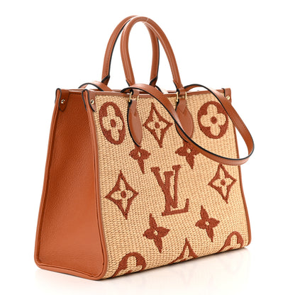 Louis Vuitton Raffia Calfskin Monogram Giant Onthego MM Tan 3 of 10