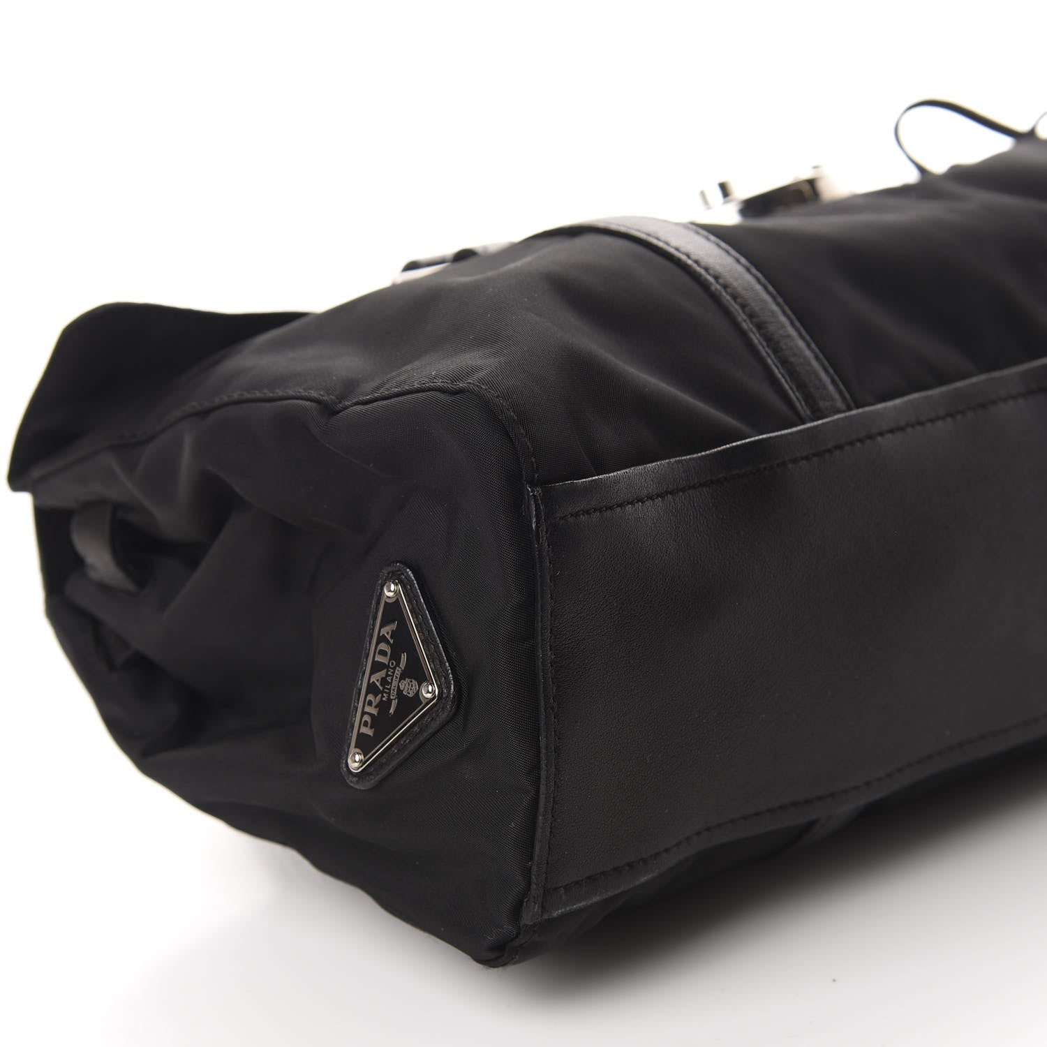 Prada Tessuto Nylon Vitello Foldover Pushlock Satchel Black 6 of 11