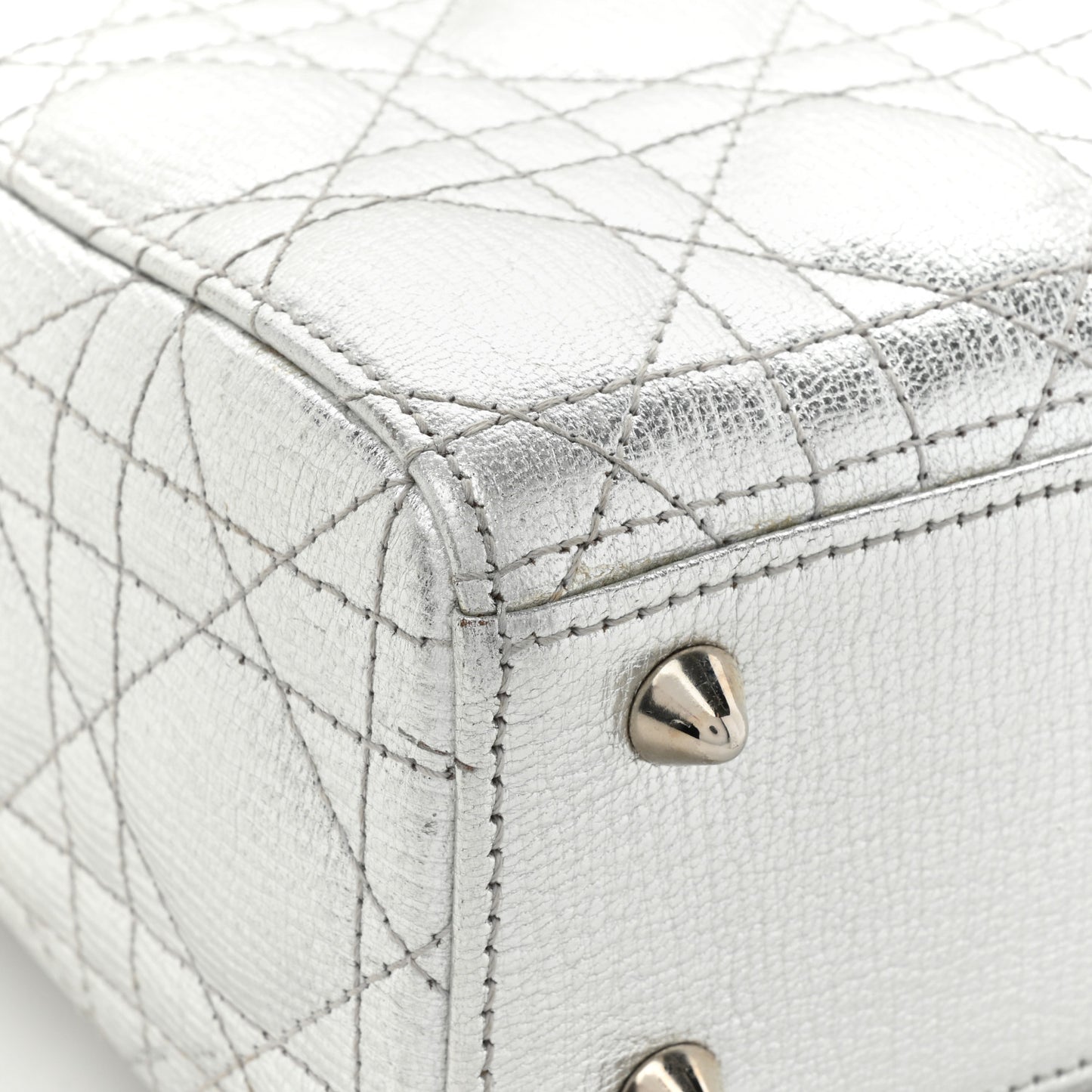 Metallic Grained Calfskin Cannage Small Lucky Badges My Lady Dior Silver