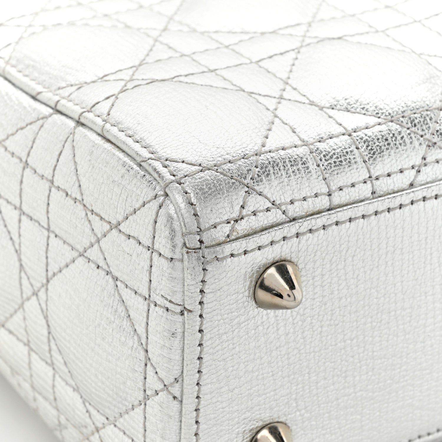 Christian Dior Metallic Grained Calfskin Cannage Small Lucky Badges My Lady Dior Silver 15 of 17