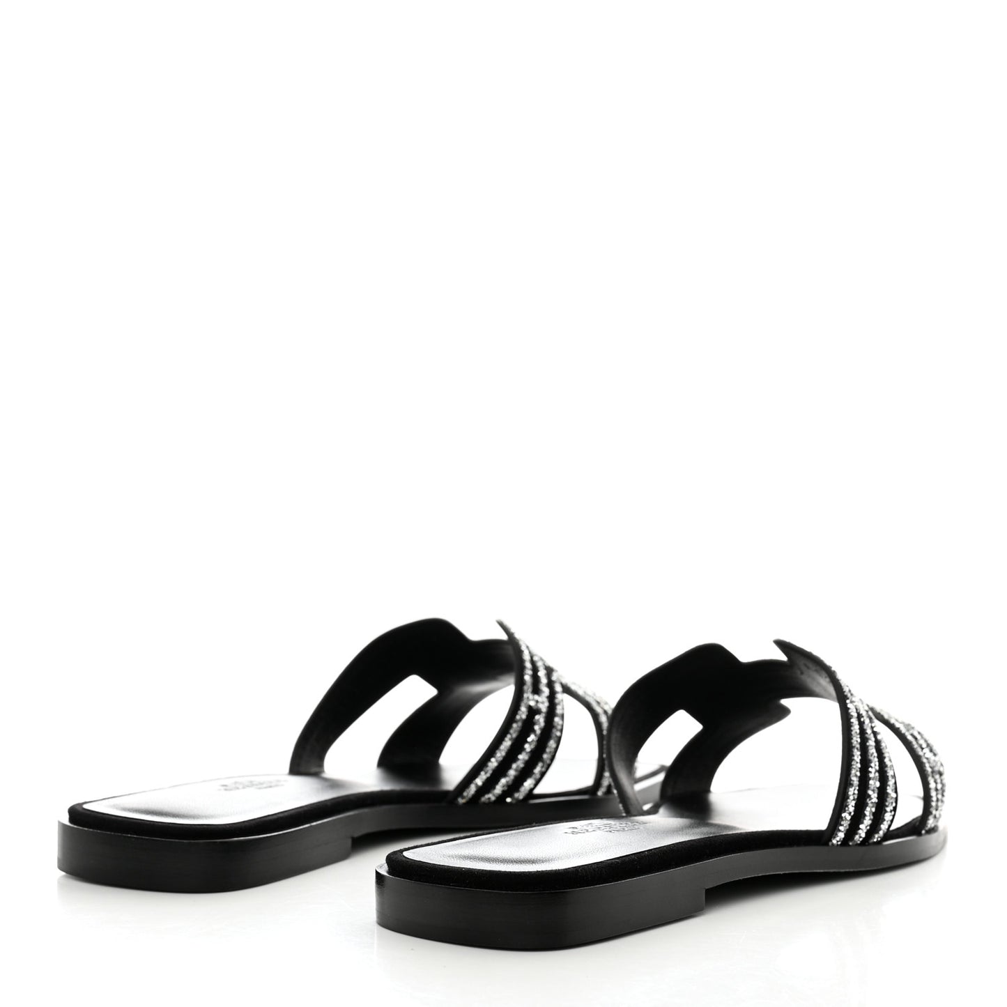 Suede Goatskin Crystal Oran Sandals 36 Black Argent