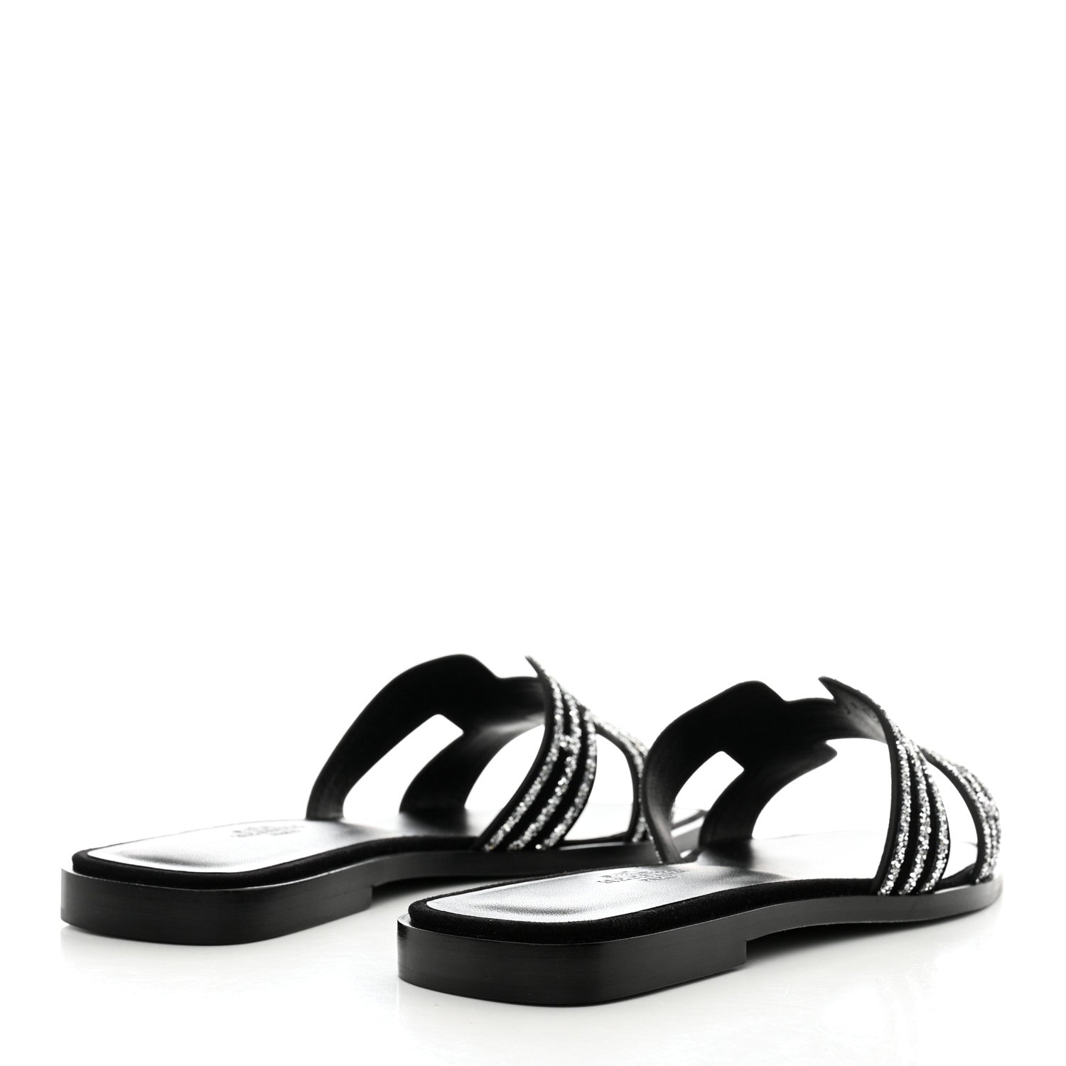 Hermes Suede Goatskin Crystal Oran Sandals 36 Black Argent 4 of 9
