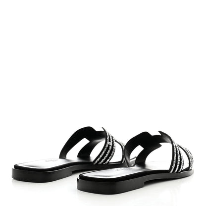 Hermes Suede Goatskin Crystal Oran Sandals 36 Black Argent 4 of 9