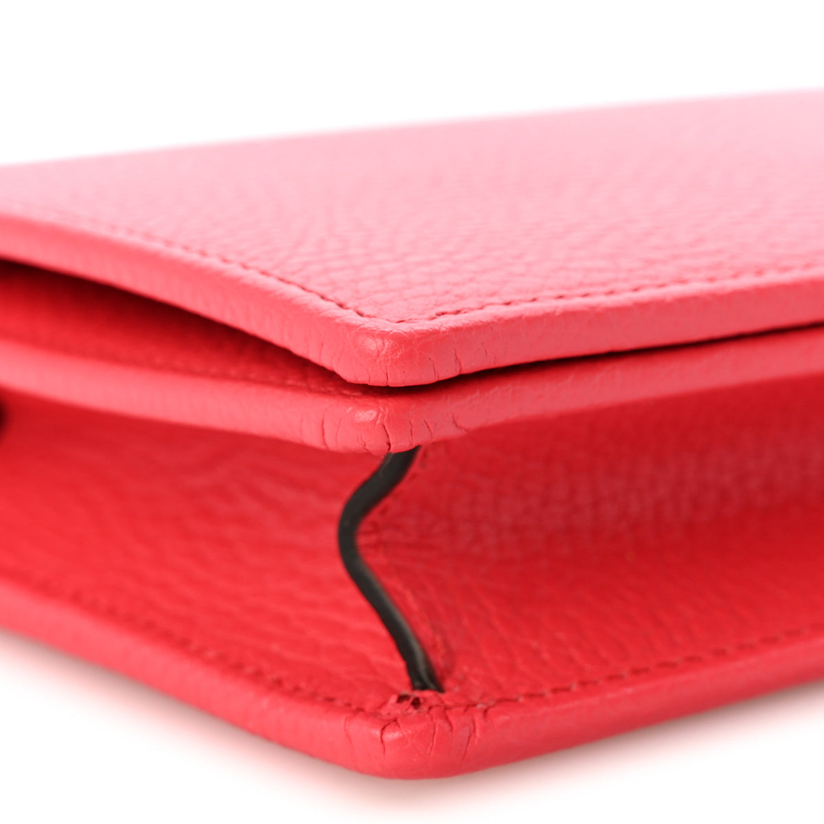 Dollar Calfskin Enamel Monochrome Mini GG Marmont Chain Wallet Runway Coral
