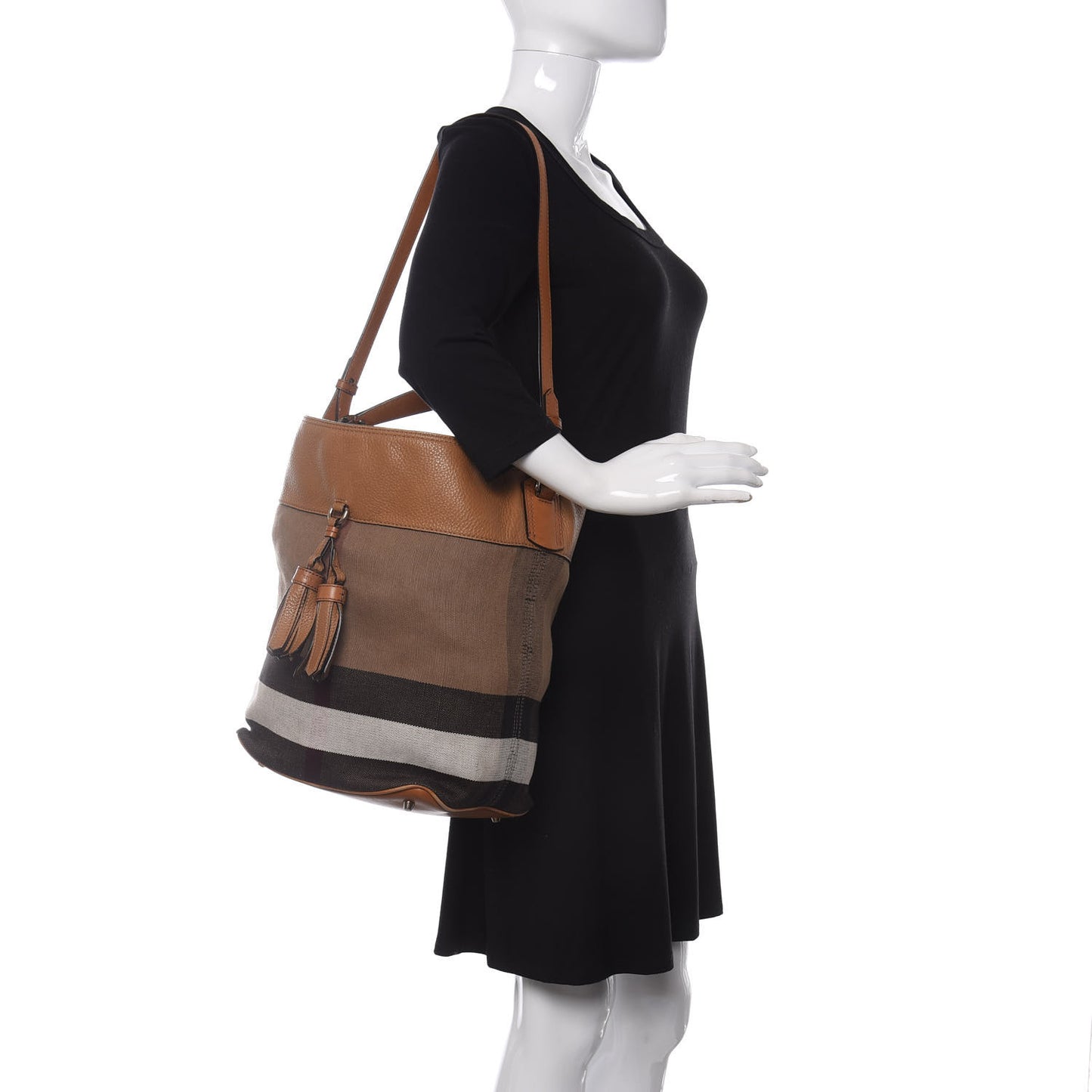 Canvas Mega Check Medium Susanna Tassel Hobo Saddle Brown