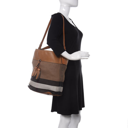 Burberry Canvas Mega Check Medium Susanna Tassel Hobo Saddle Brown 2 of 8