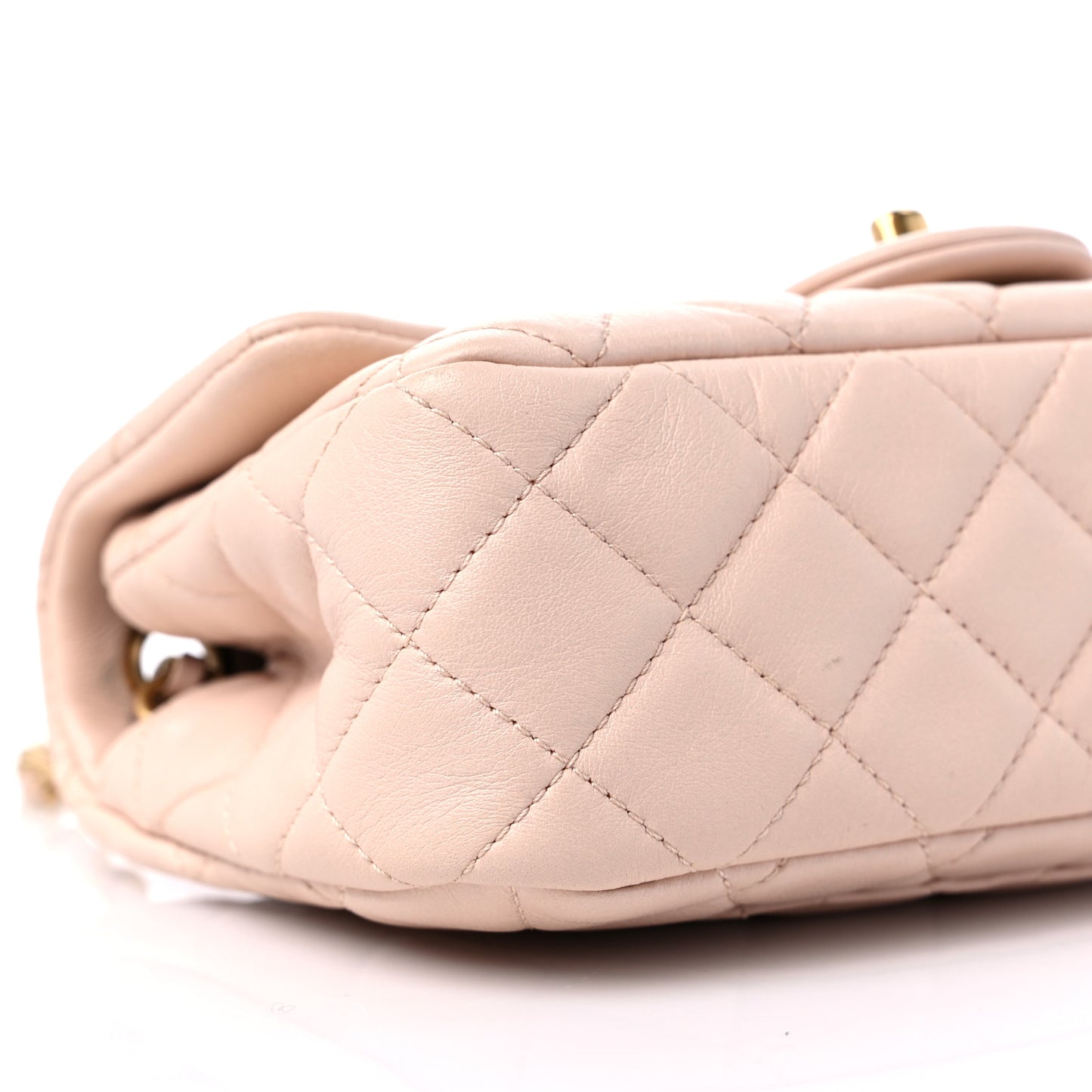 Lambskin Quilted Mini Rectangular Pearl Crush Flap Light Beige