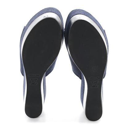 Louis Vuitton Canvas Wedge Mules 39 Navy Blue 6 of 9