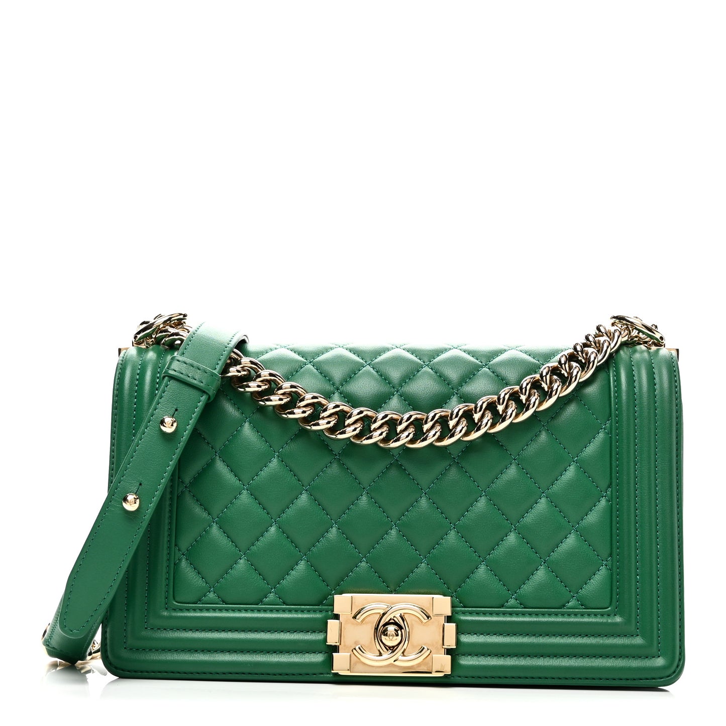 Calfskin Quilted Medium Boy Flap Green