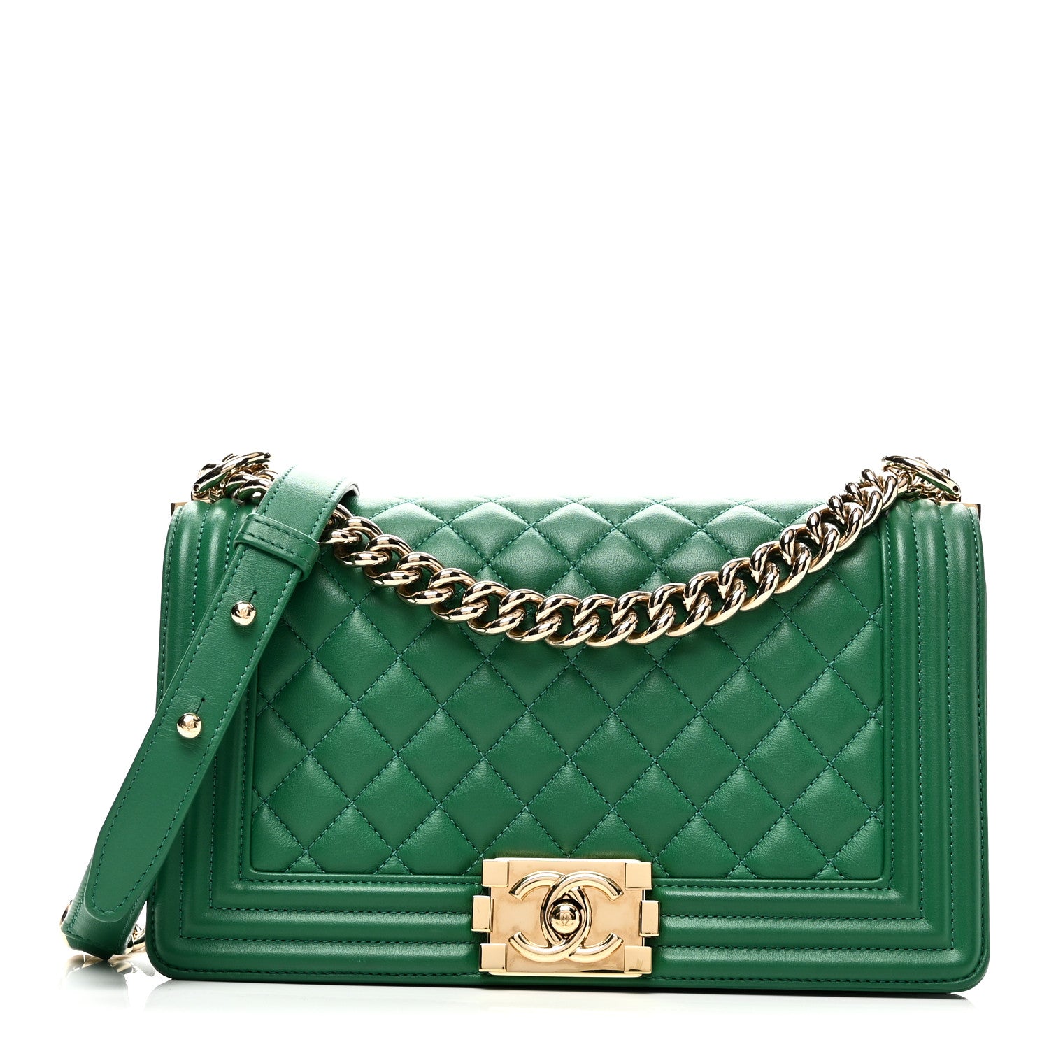 Chanel Calfskin Quilted Medium Boy Flap Green 1 of 11