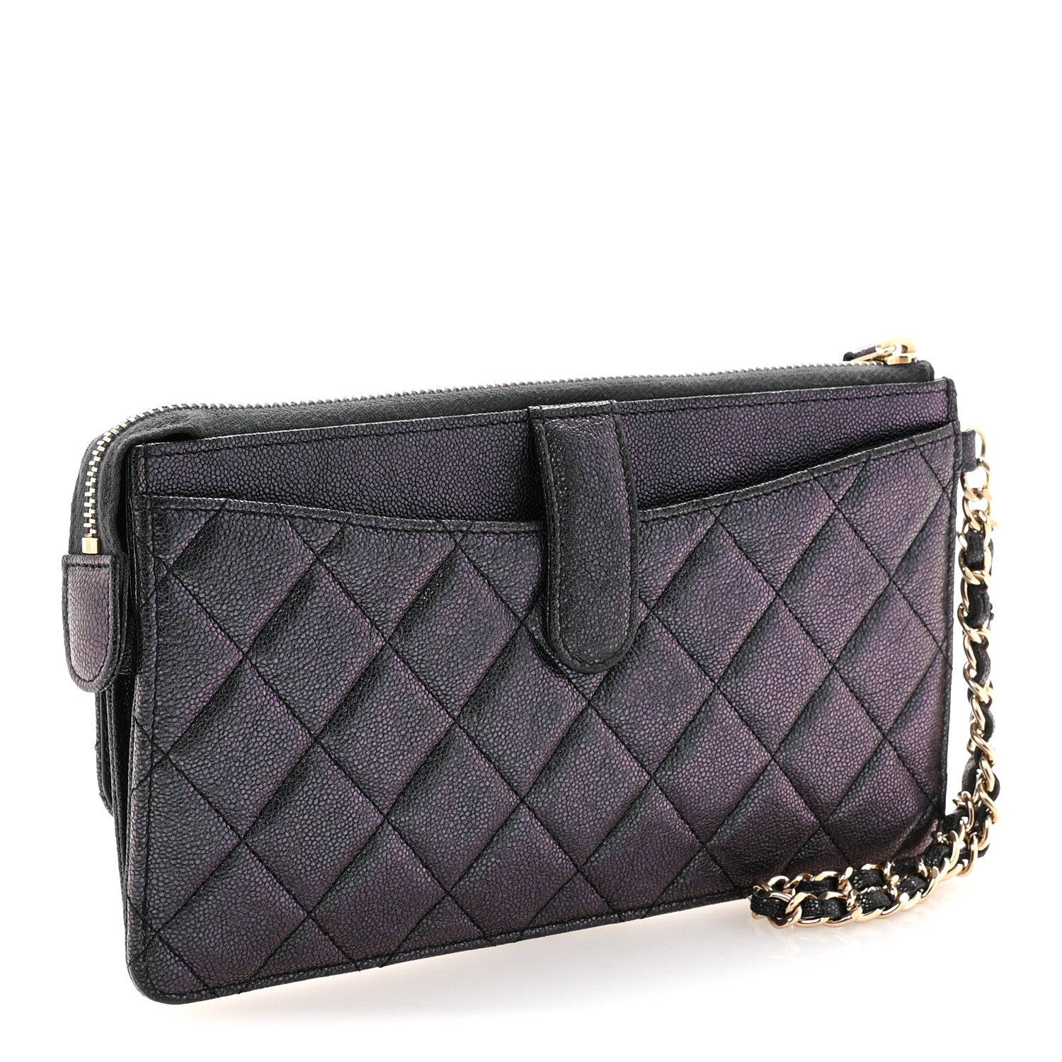 Chanel Iridescent Caviar Quilted Classic Pouch With Handle Black 3 of 7