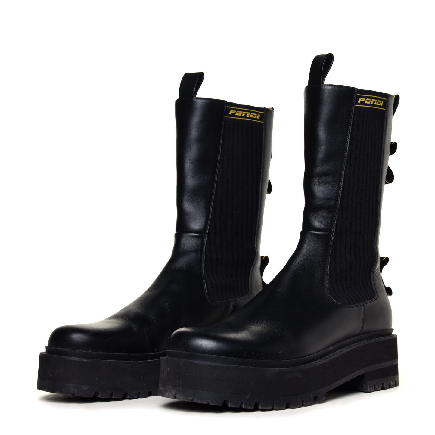 Vitello Stretch Fabric Logo Tape Rockoko Promenade 50mm Biker Boots 39 Black Yema