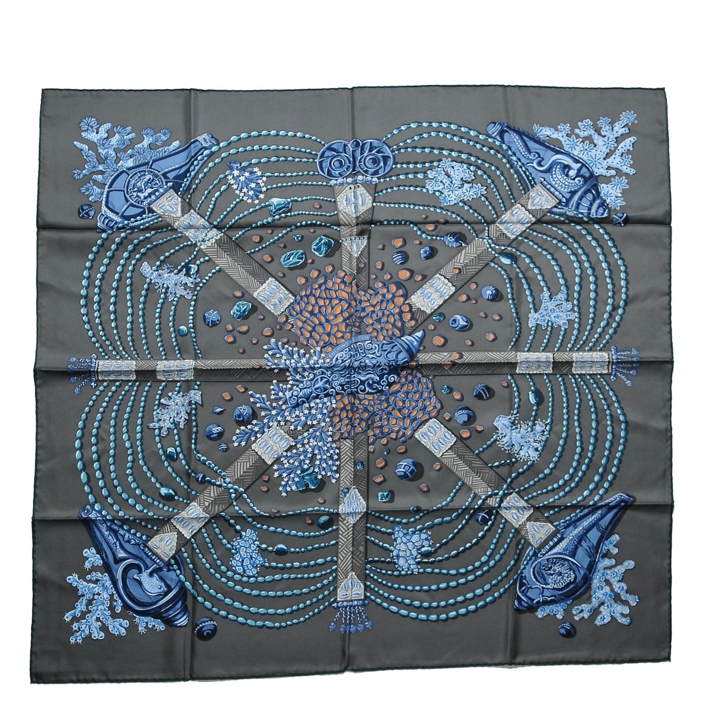 Silk Chemin De Corail Scarf 90 Anthracite Blue Jean Gris