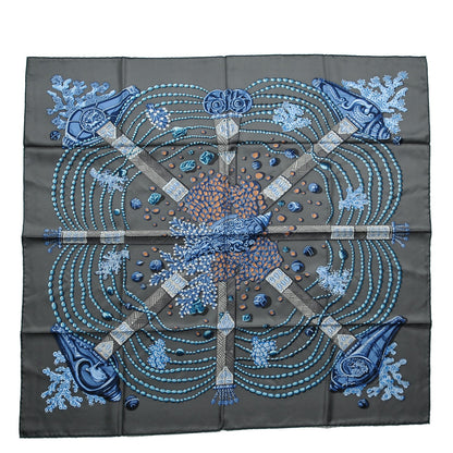Hermes Silk Chemin De Corail Scarf 90 Anthracite Blue Jean Gris 1 of 6