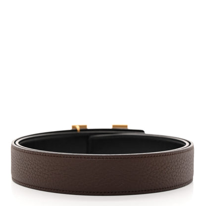 Hermes Box Togo 32mm Martelee H Belt 90 36 Black Chocolate 3 of 8