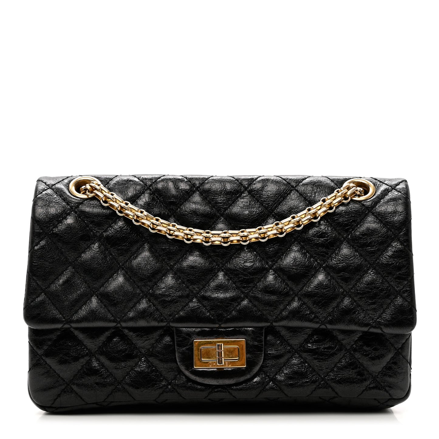 Glazed Aged Calfskin Quilted Accordion Reissue 2.55 Flap Black
