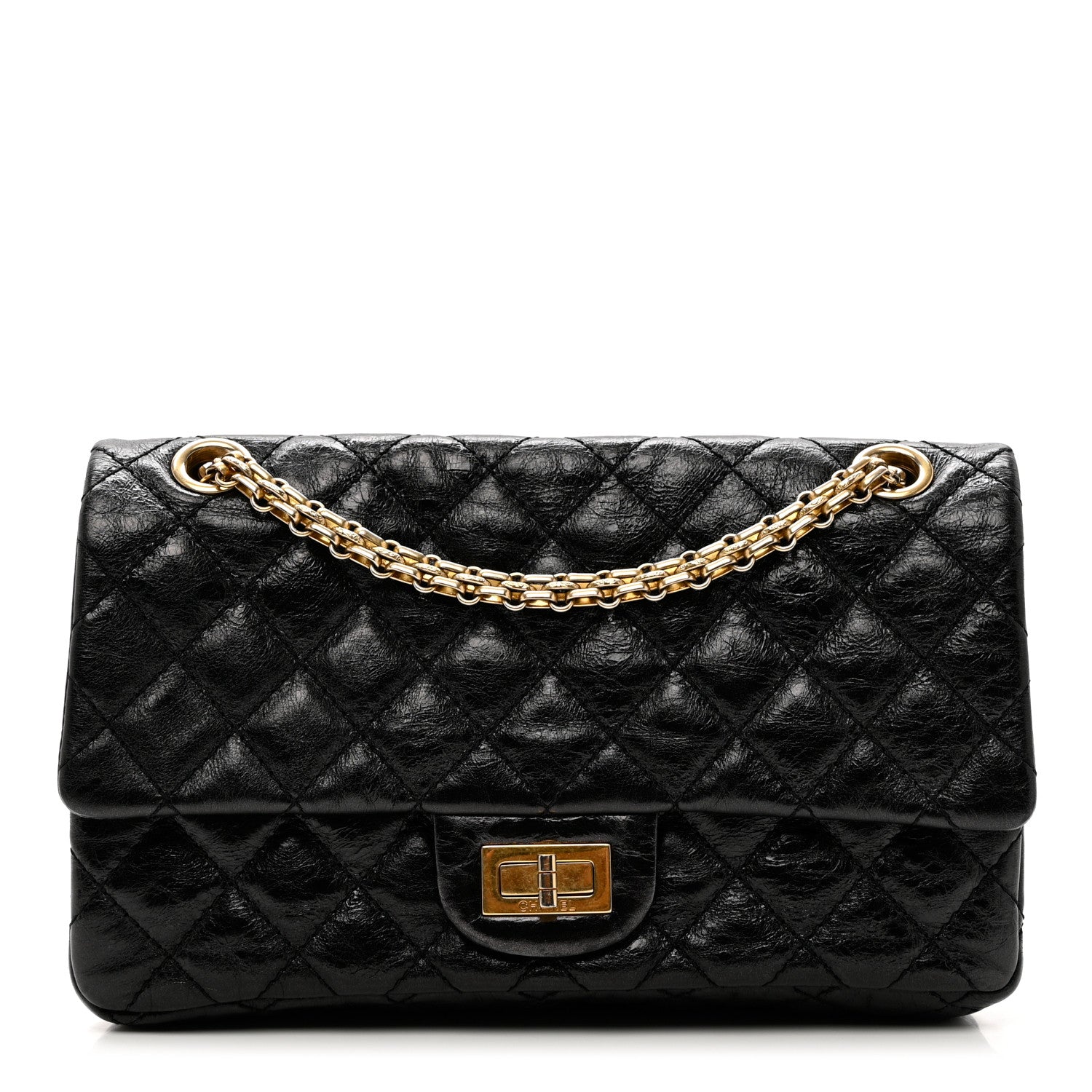 Chanel Glazed Aged Calfskin Quilted Accordion Reissue 2.55 Flap Black 1 of 8