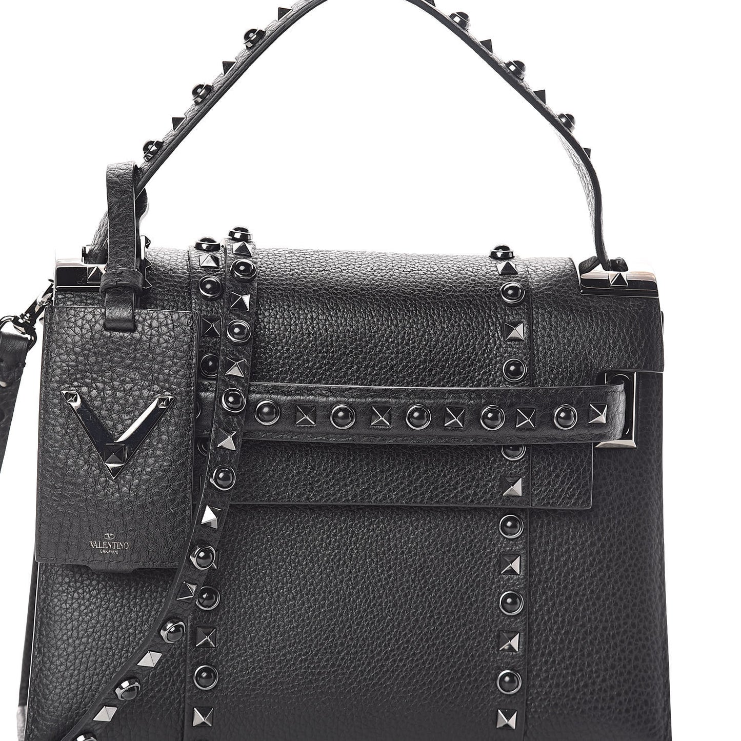 Grainy Calfskin Onyx Small My Rockstud Rolling Frame Bag Black
