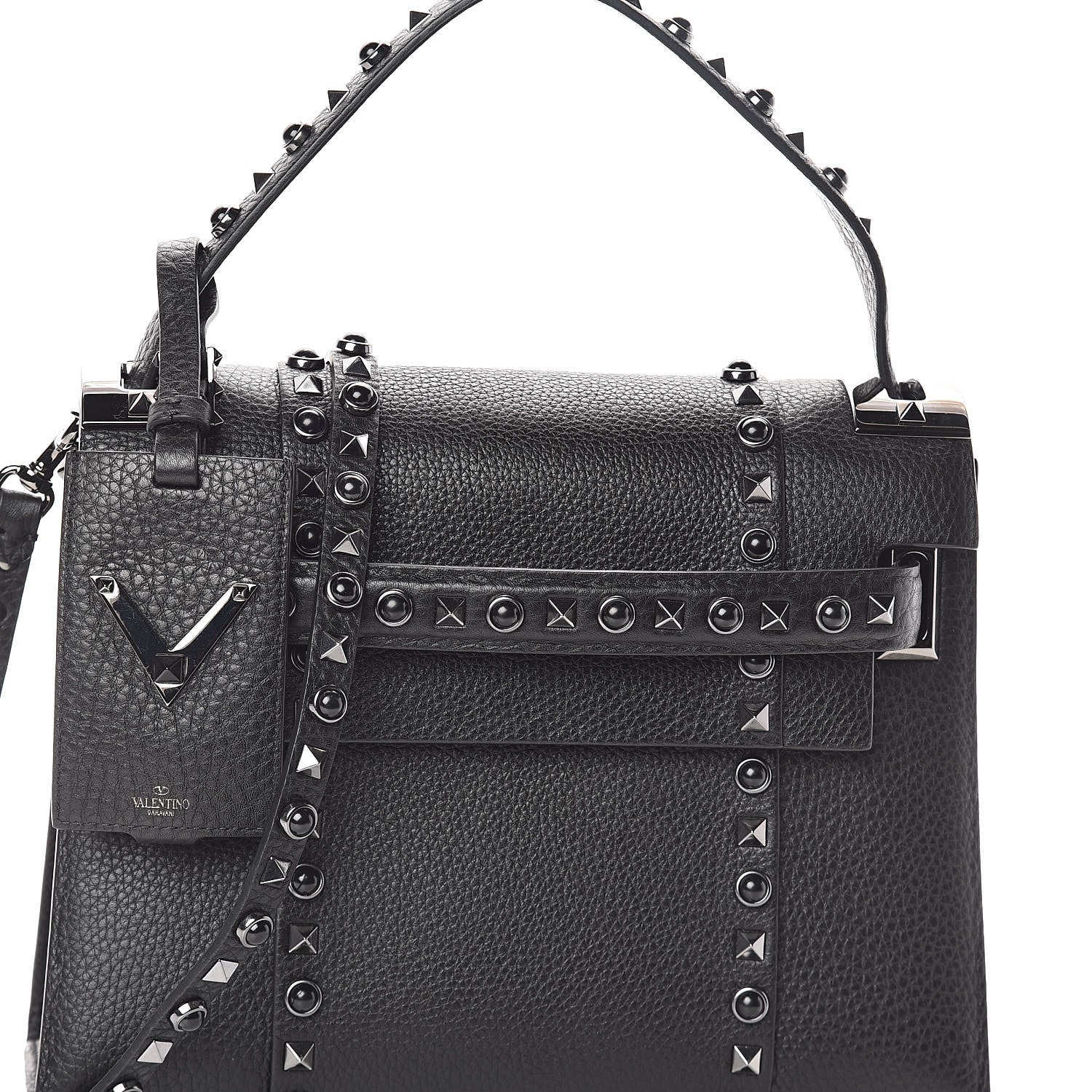 Valentino Garavani Grainy Calfskin Onyx Small My Rockstud Rolling Frame Bag Black 7 of 9