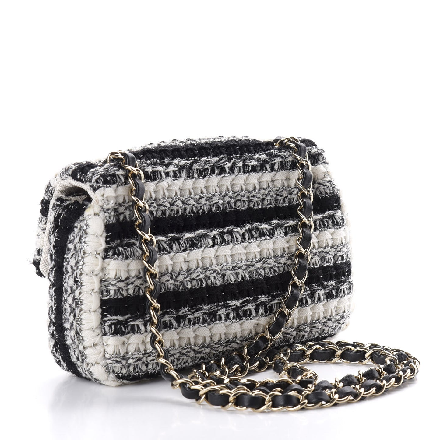 Tweed Braid Mini Flap Black White