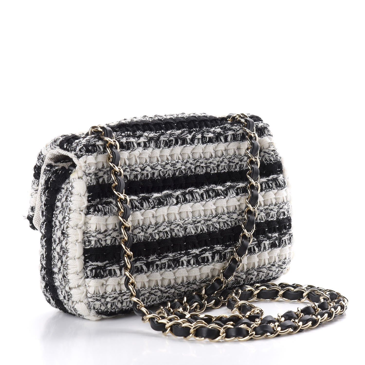 Chanel Tweed Braid Mini Flap Black White 3 of 9