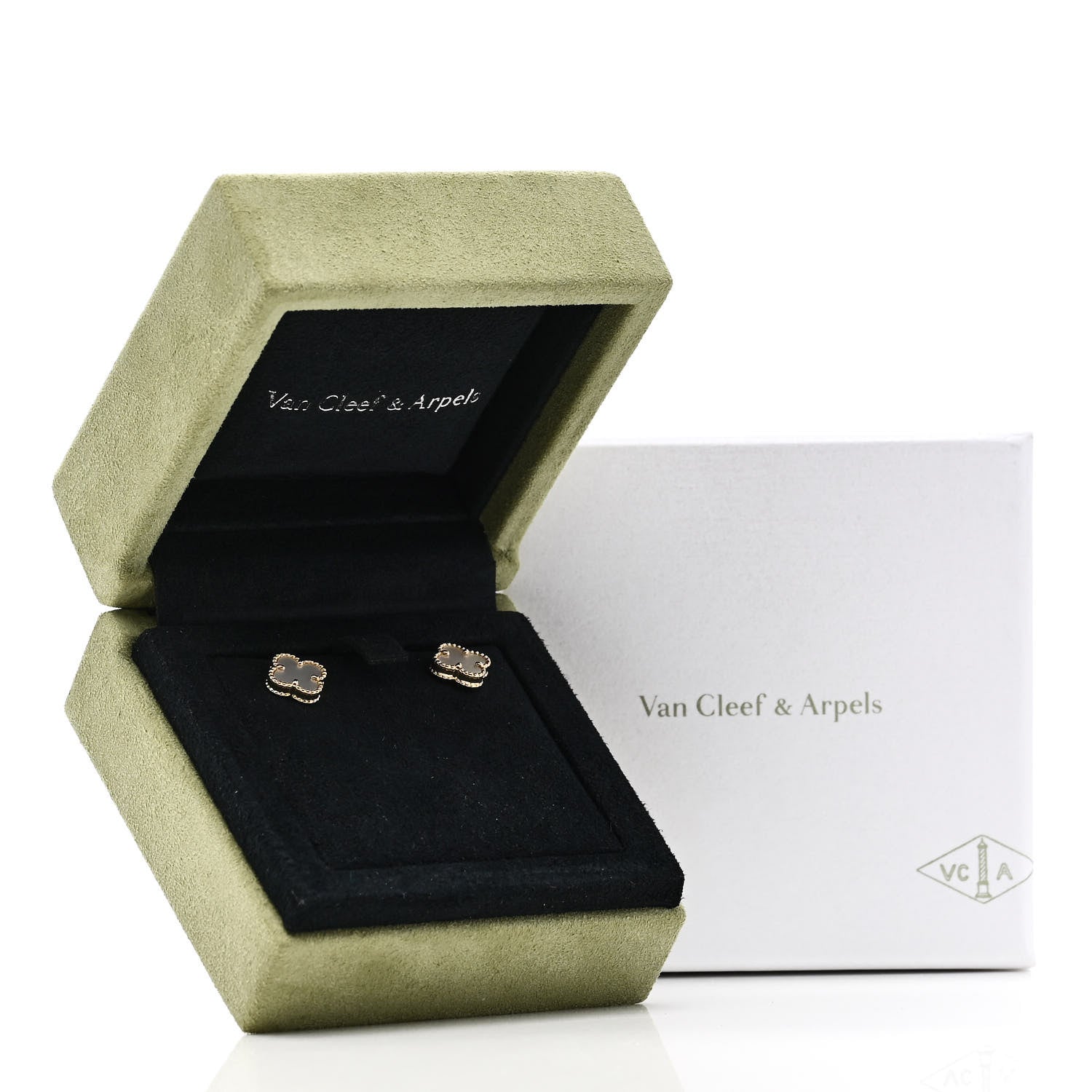 Van Cleef & Arpels 18K Yellow Gold Mother of Pearl Sweet Alhambra Earrings 5 of 5