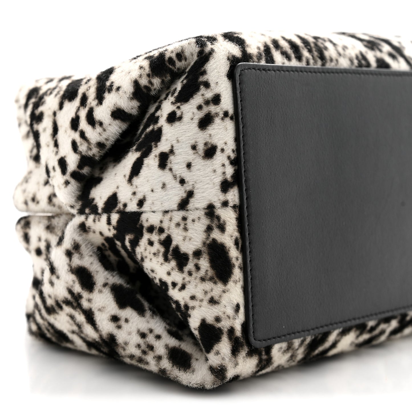Pony Hair Printed Clutch With Chain Black White