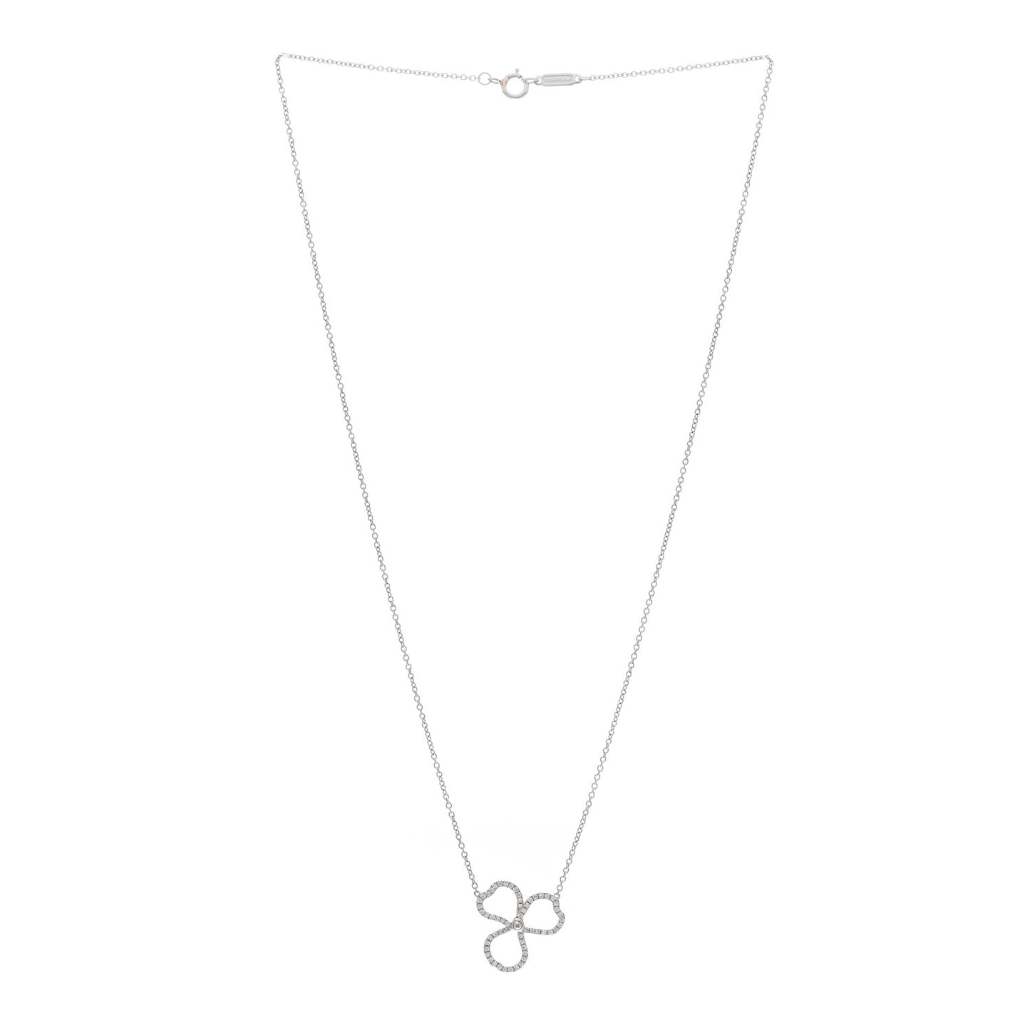 Platinum Diamond Small Paper Flowers Pendant Necklace