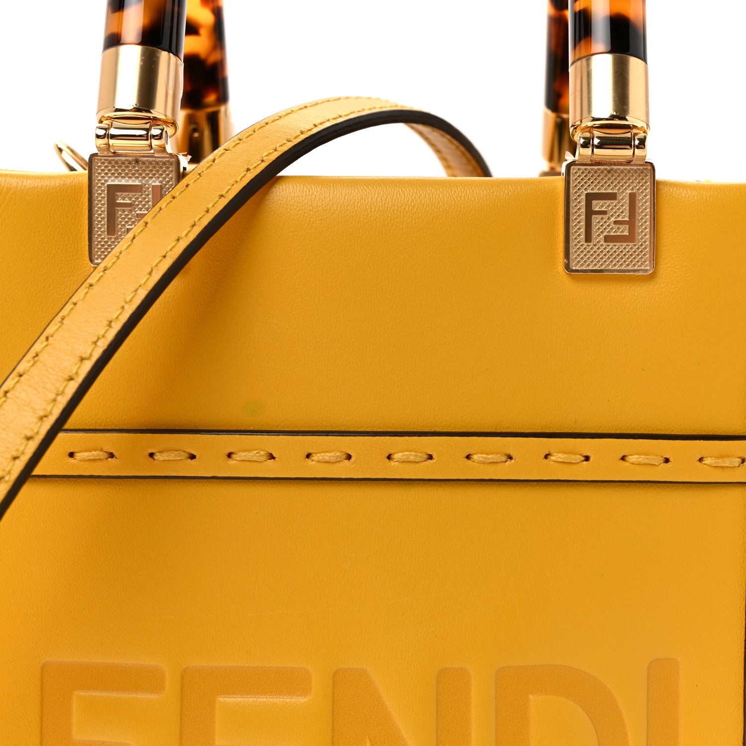 Fendi Vitello King Plexiglass Logo Embossed Mini Fendi Sunshine Shopper Tote Mimosa 7 of 9