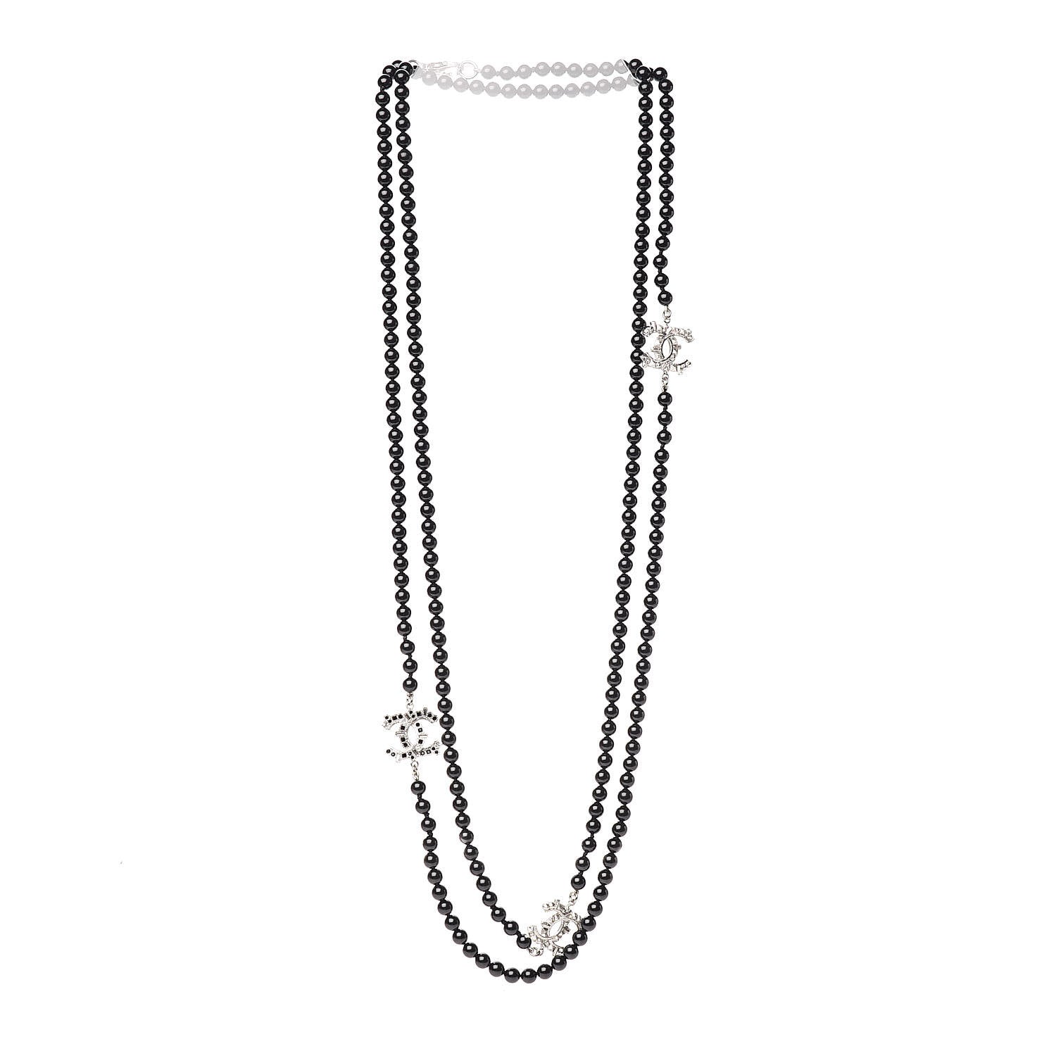 Chanel Ruthenium Crystal Baguette Pearl Beaded CC Long Necklace Black 3 of 5