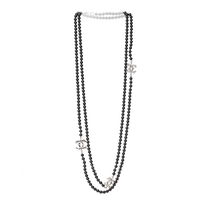 Chanel Ruthenium Crystal Baguette Pearl Beaded CC Long Necklace Black 3 of 5