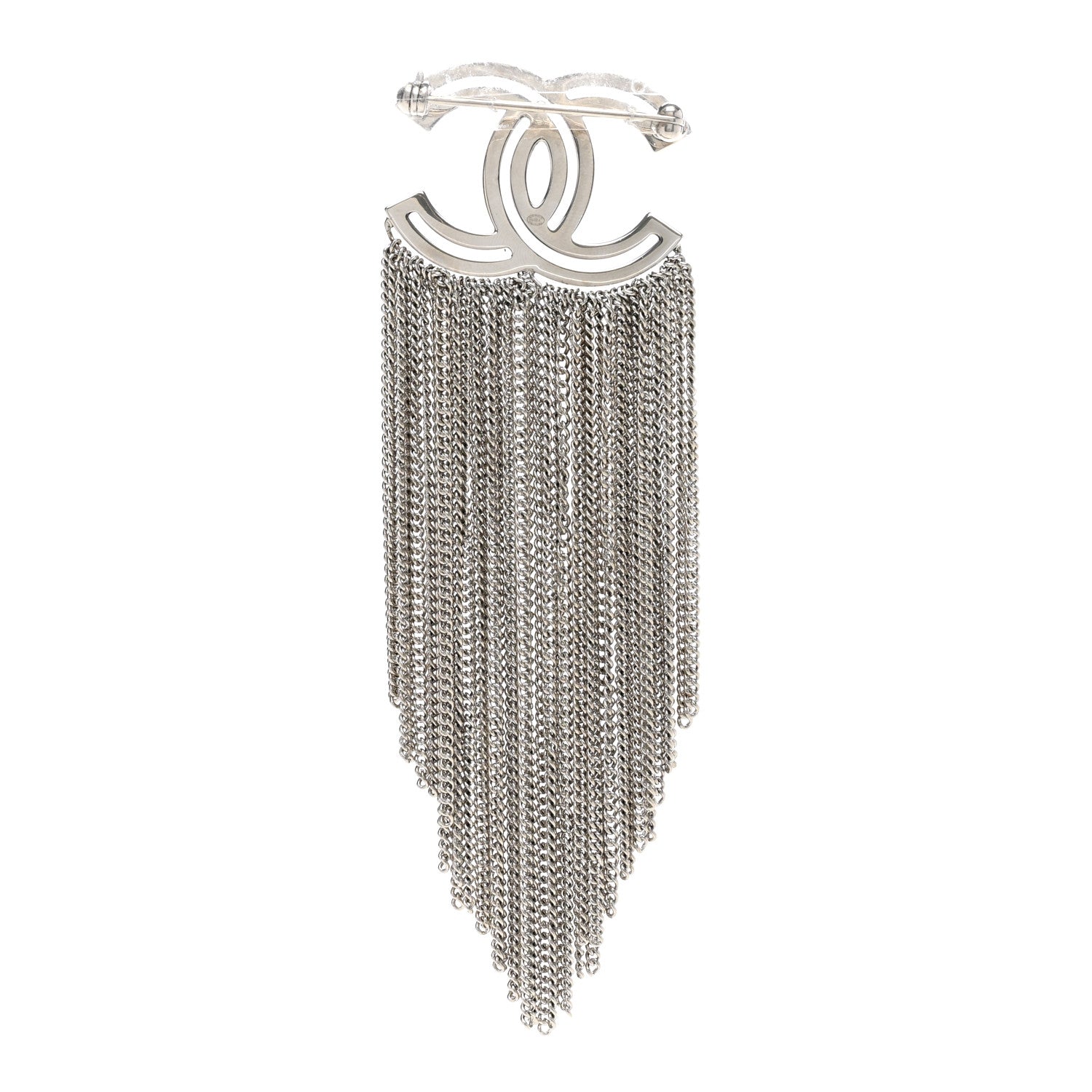 Chanel Crystal Chain Fringe CC Brooch Silver 3 of 4