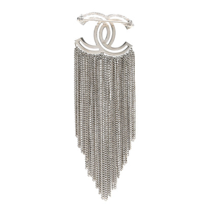 Chanel Crystal Chain Fringe CC Brooch Silver 3 of 4