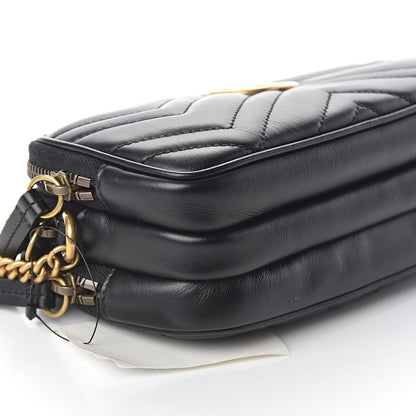 Gucci Calfskin Matelasse Mini GG Marmont Chain Crossbody Bag Black 9 of 11