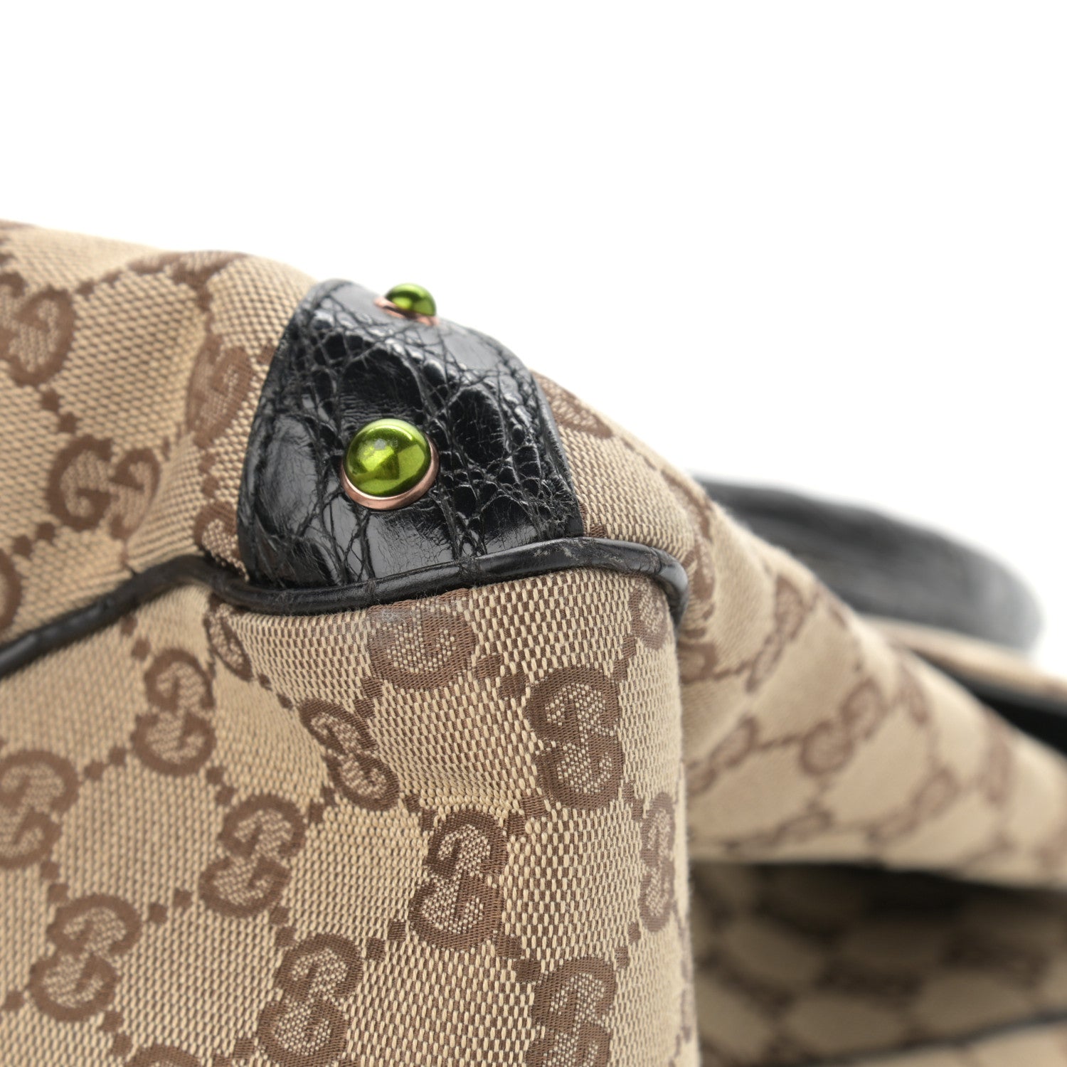 Gucci Crocodile Web Monogram Tom Ford Dragon Tote Dark Brown Green 10 of 14