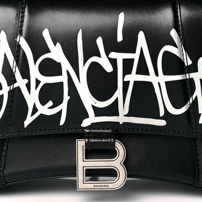 Balenciaga Shiny Box Calfskin Graffiti Logo Small Hourglass Top Handle Bag Black Silver 7 of 11