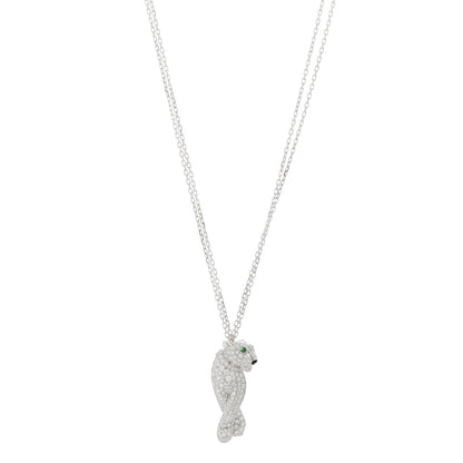 Cartier 18K White Gold Diamond Onyx Emerald Panthere De Cartier Pendant Necklace 1 of 6