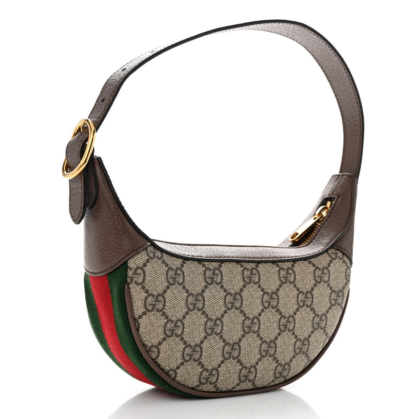 GG Supreme Monogram Textured Calfskin Web Mini Ophidia Half Moon Hobo Beige Ebony New Acero