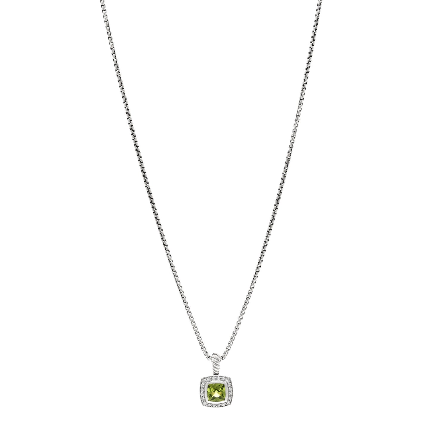 Sterling Silver Diamond Peridot 7mm Petite Albion Pendant Necklace