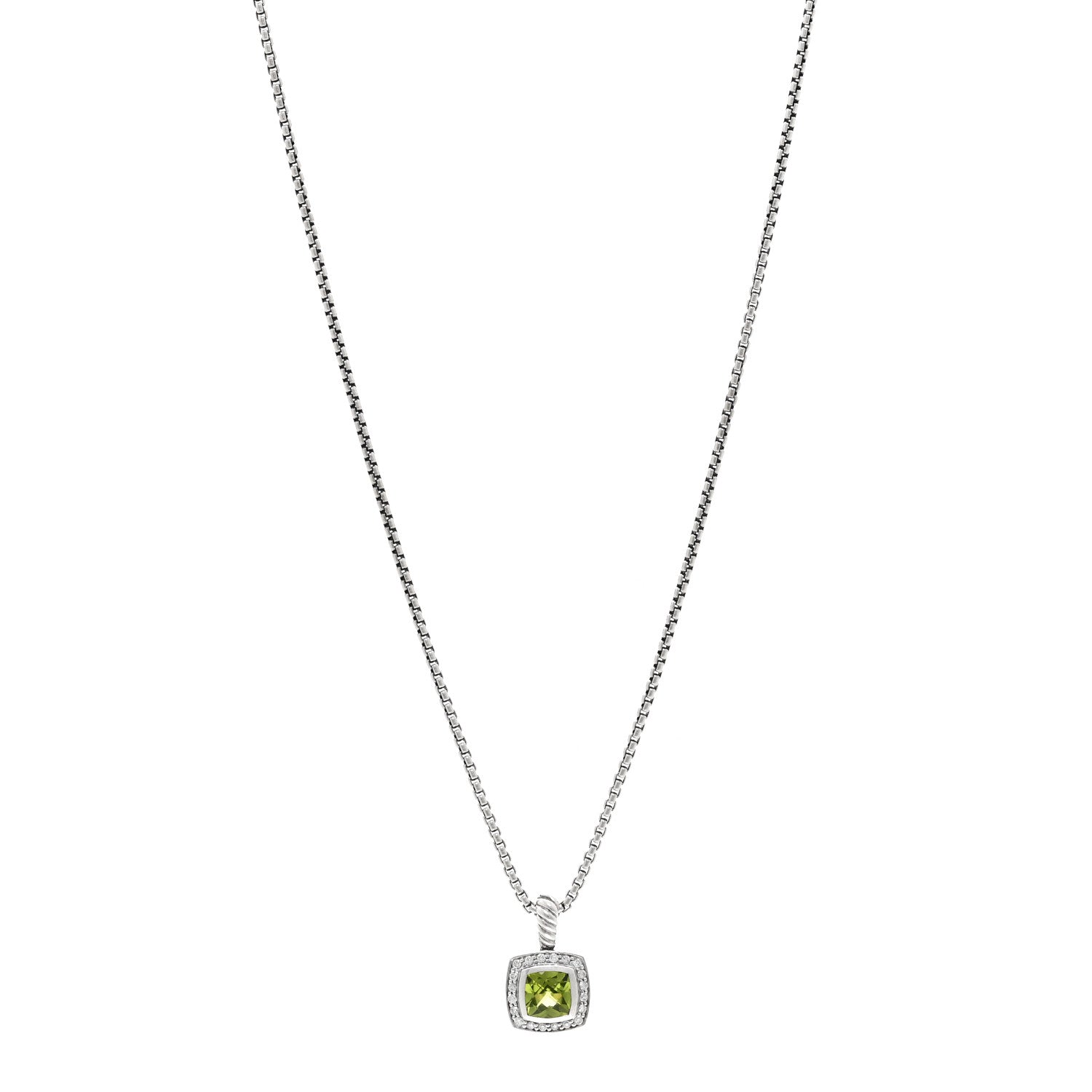 David Yurman Sterling Silver Diamond Peridot 7mm Petite Albion Pendant Necklace 1 of 4