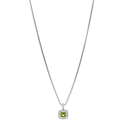 David Yurman Sterling Silver Diamond Peridot 7mm Petite Albion Pendant Necklace 1 of 4